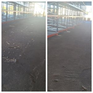 Fixing another contractors job. Outdoor Warehouse floor cleaning. Navy Recreation Center